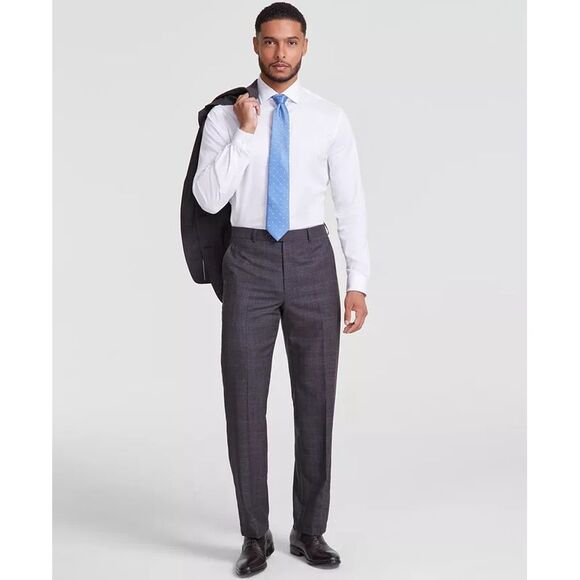 Michael Kors Malone Dress Pants Mens 44x32 Brown Plaid Reg-Fit Stretch Wool-Blnd - Picture 1 of 7